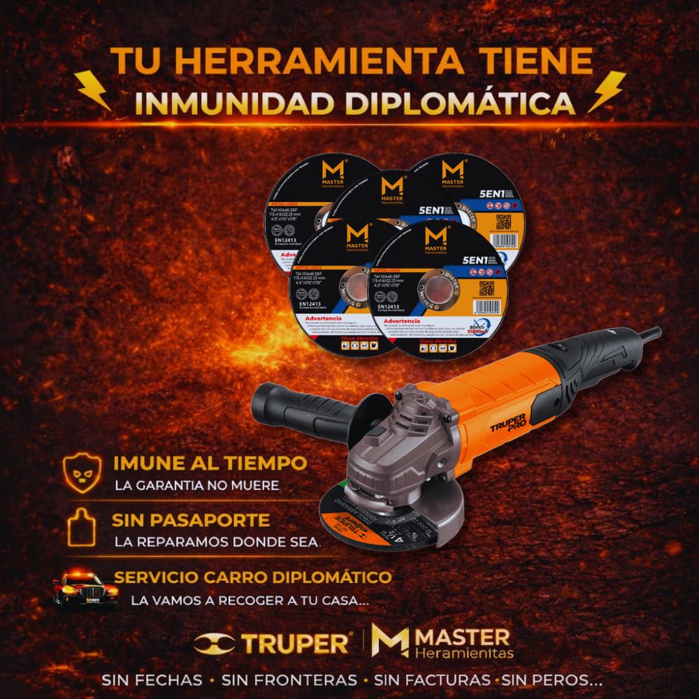 Pulidora Angular 4-1/2” 1100W Truper + 5 Discos de Corte