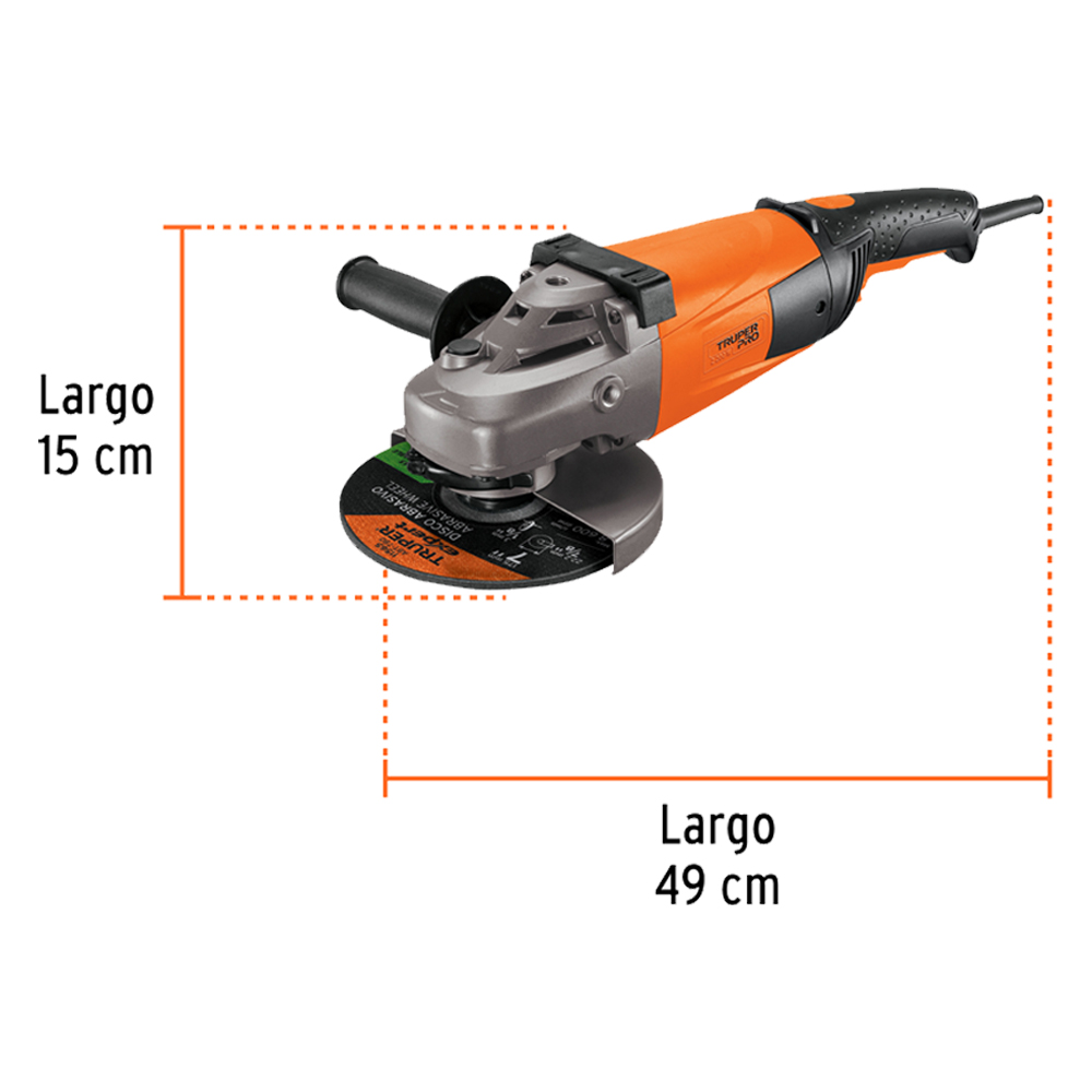 Pulidora Angular 7” 2200W Truper + 5 Discos de Corte - Imagen 4