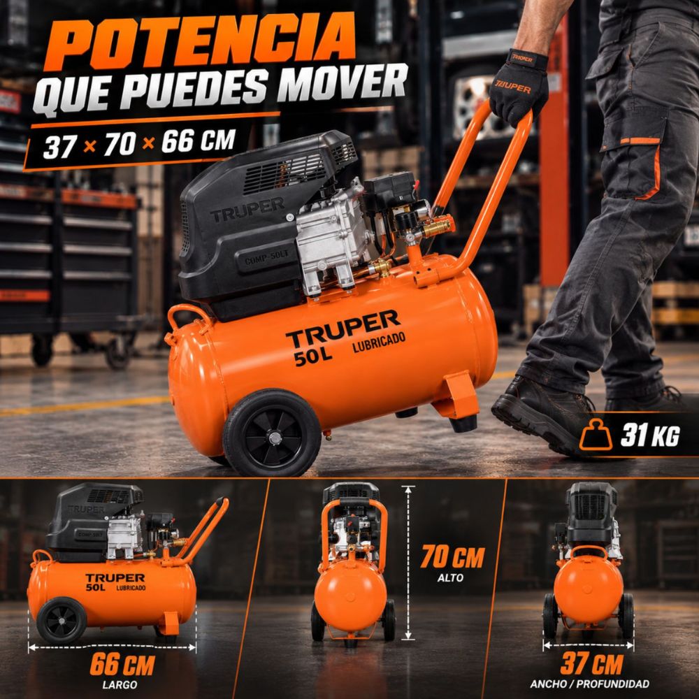 Compresor Lubricado 50 L, Truper - Imagen 7