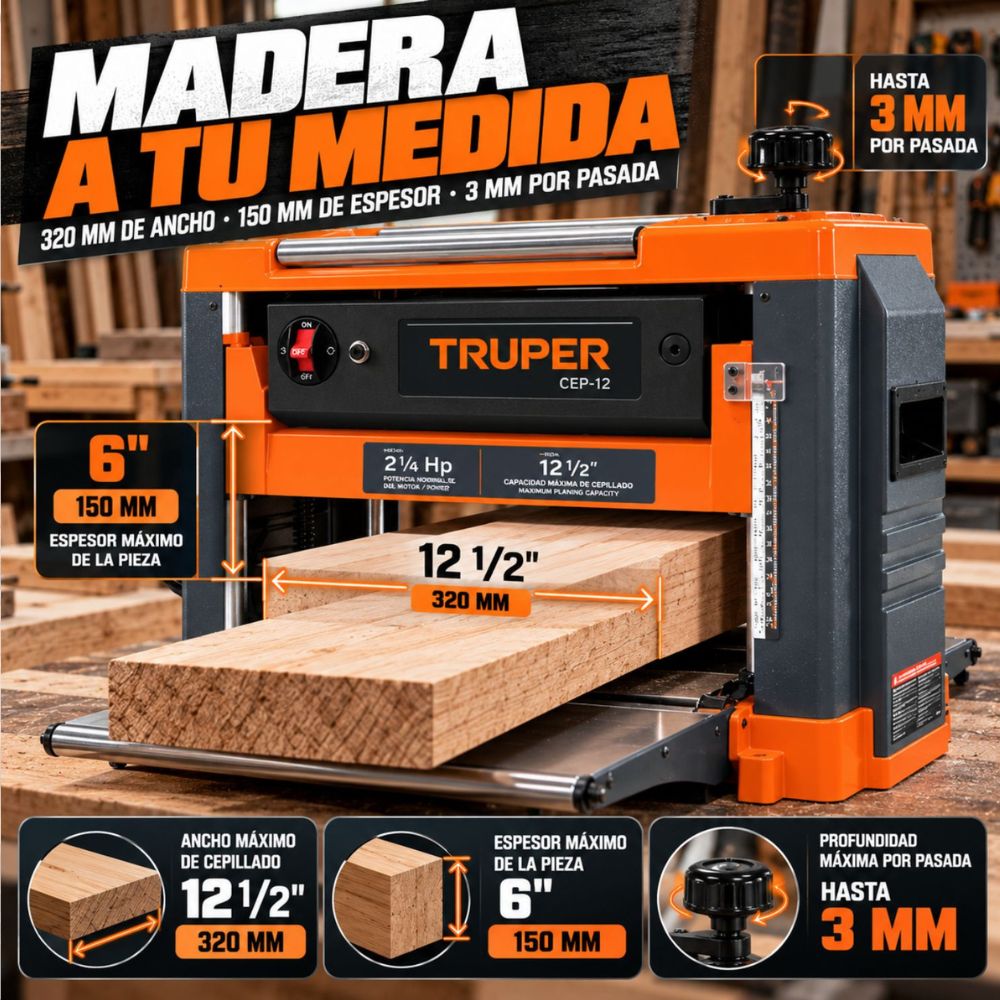 Cepillo De Banco Madera 12 1/2'', 1600W, Truper - Imagen 5