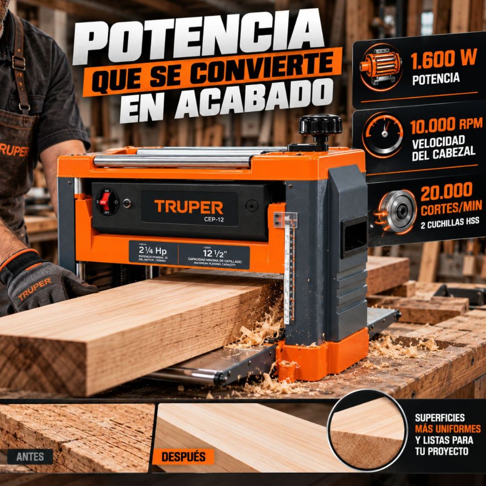 Cepillo De Banco Madera 12 1/2'', 1600W, Truper - Imagen 6