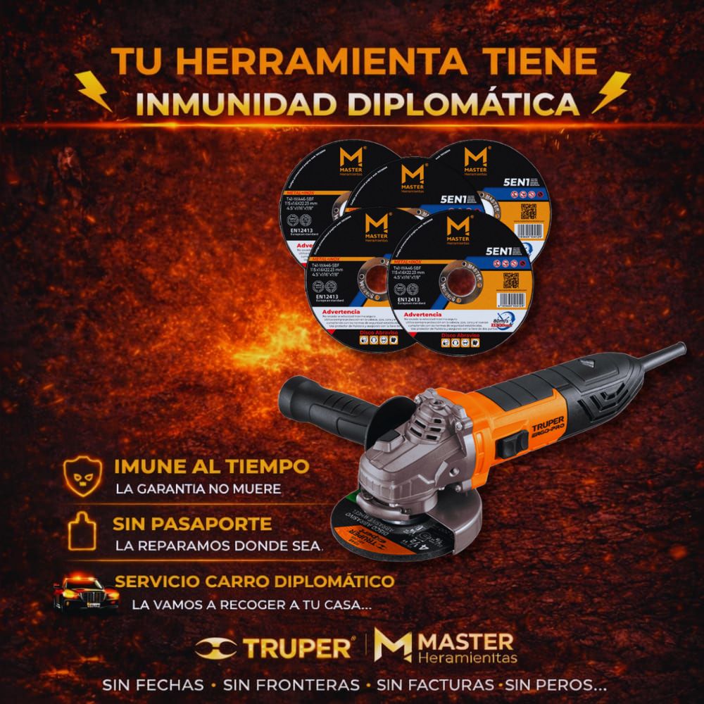 Pulidora Angular 4-1/2” 850W Ergo Truper + 5 Discos de Corte