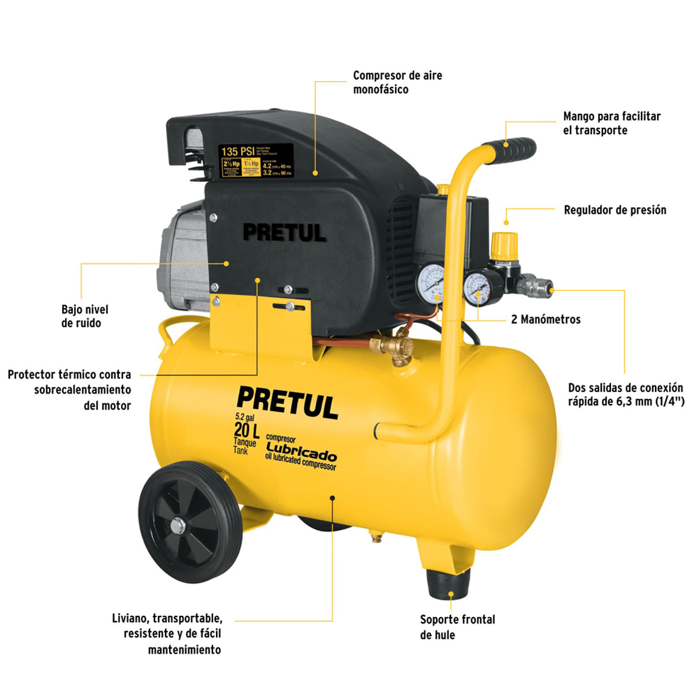 Compresor Lubricado 20 L, Pretul - Imagen 2