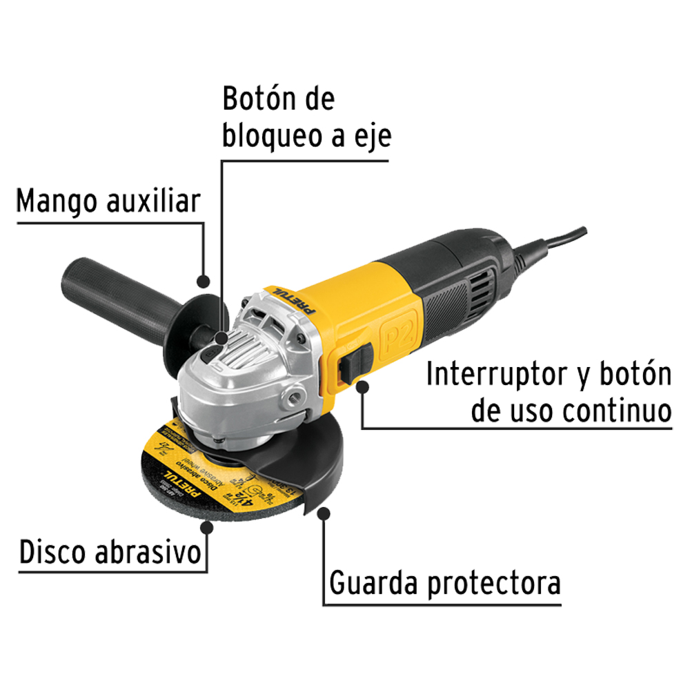 Pulidora Angular 4-1/2” 700W Pretul + 5 Discos de Corte - Imagen 2