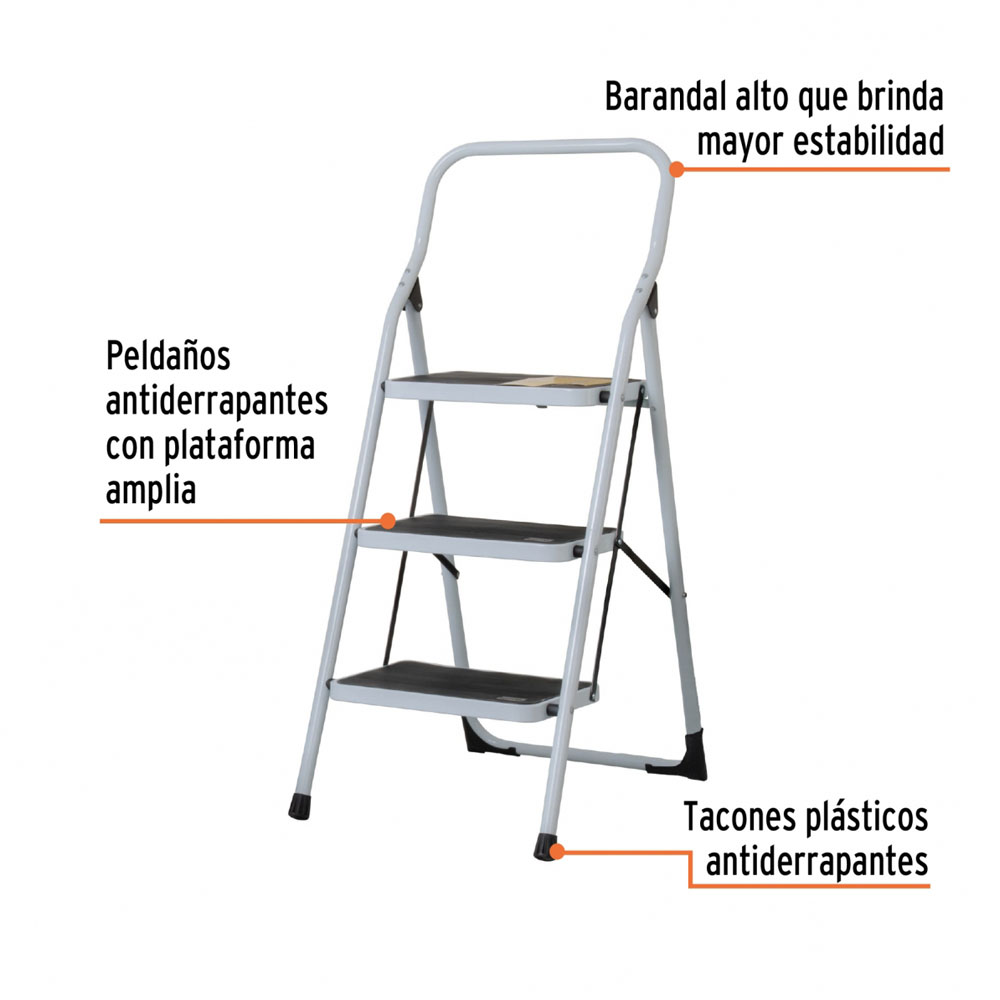 Escalera Tubular Plegable De 3 Pel Antideslizante, Pretul - Imagen 5