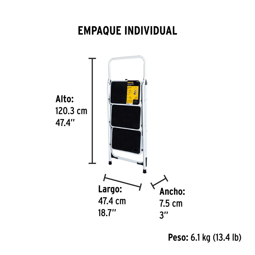 Escalera Tubular Plegable De 3 Pel Antideslizante, Pretul - Imagen 3