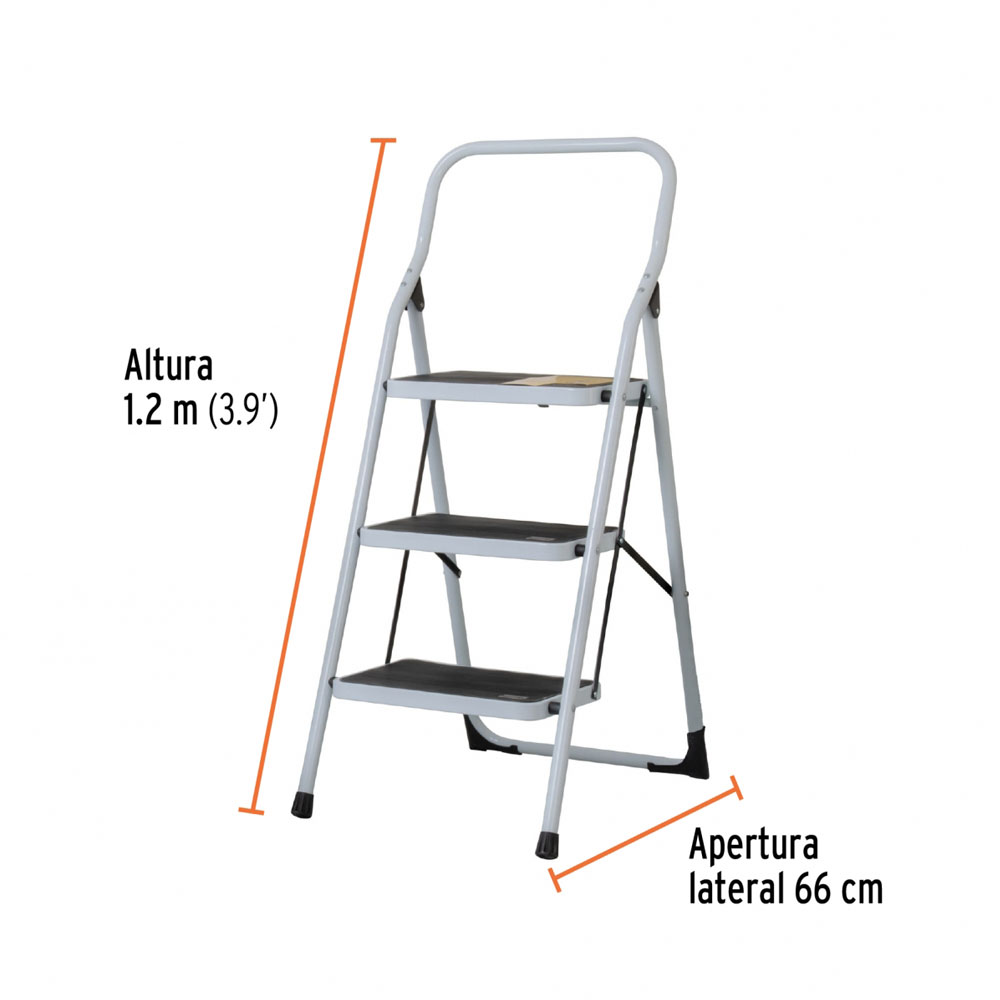 Escalera Tubular Plegable De 3 Pel Antideslizante, Pretul - Imagen 4