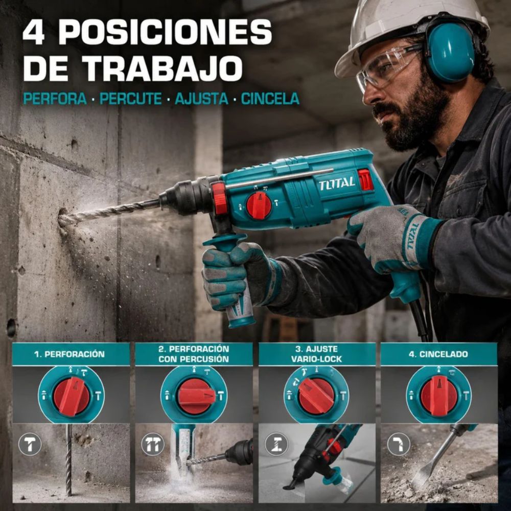 Rotomartillo Uso Rudo 800 W Industrial Super Completo, Total - Imagen 12