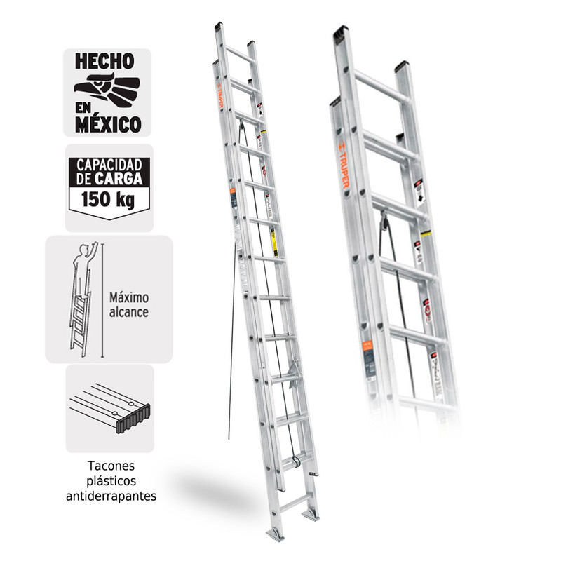 Escalera Extensible 24 Pasos Capacidad 150 Kg, Truper