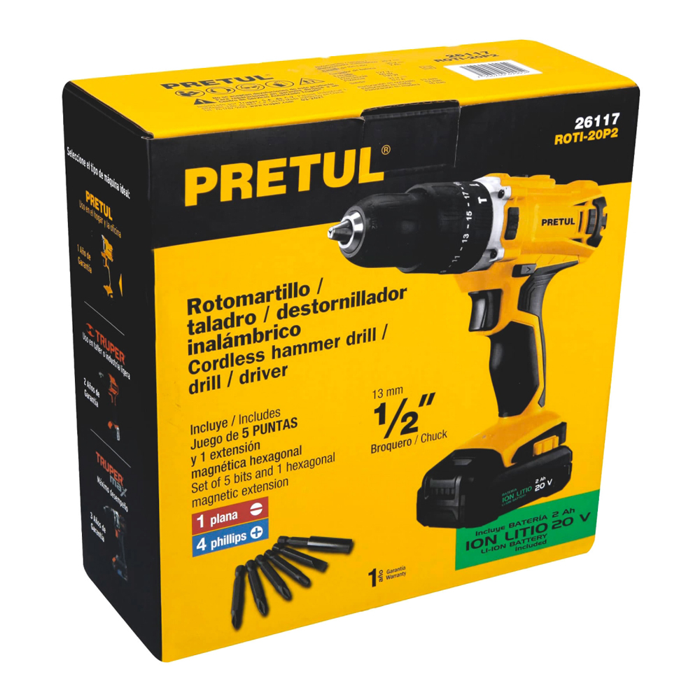Taladro Inalámbrico 20 V Con Percutor 1/2, Pretul - Imagen 4