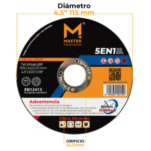 Disco Abrasivo 45” Certificado, Master Herramientas