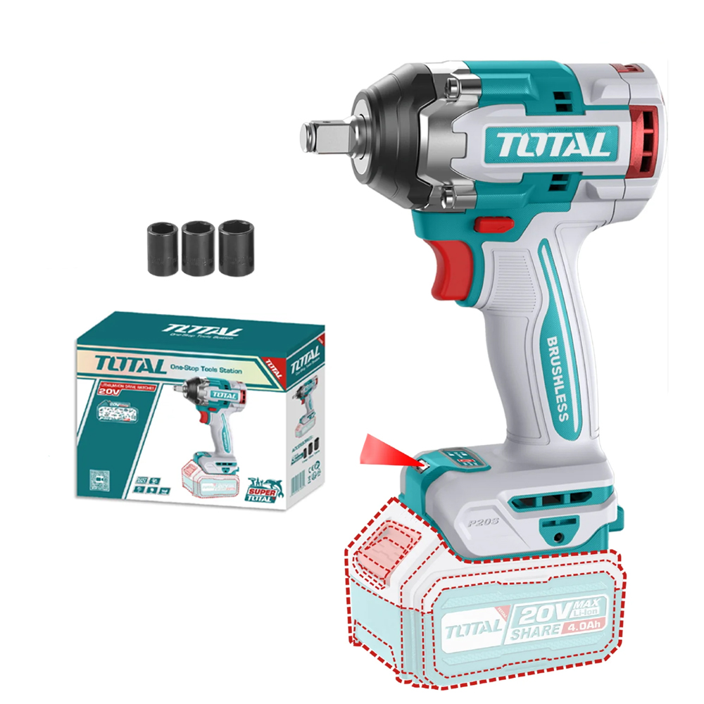 Llave De Impacto 500 Nm Inalámbrico 1/2 20 V(Sin batería y cargador), Total - Imagen 2