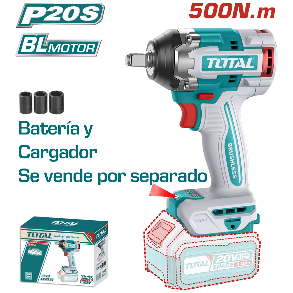 Llave De Impacto 500 Nm Inalámbrico 1/2 20 V(Sin batería y cargador), Total