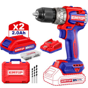 Taladro 1/2 Inalámbrico Brushless 20V Percutor+47 Accesorios, Emtop