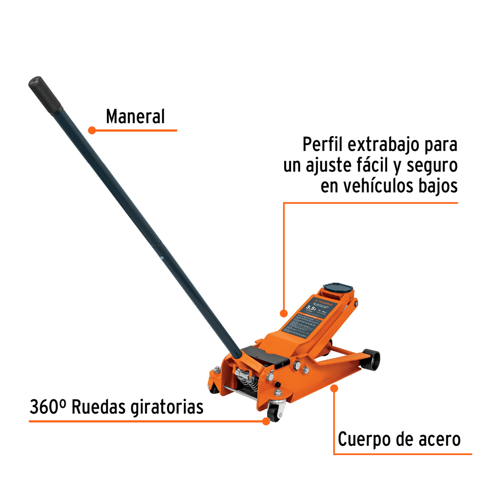 Gato hidráulico Truper 3.5 Ton Elevación Rápida - Imagen 2