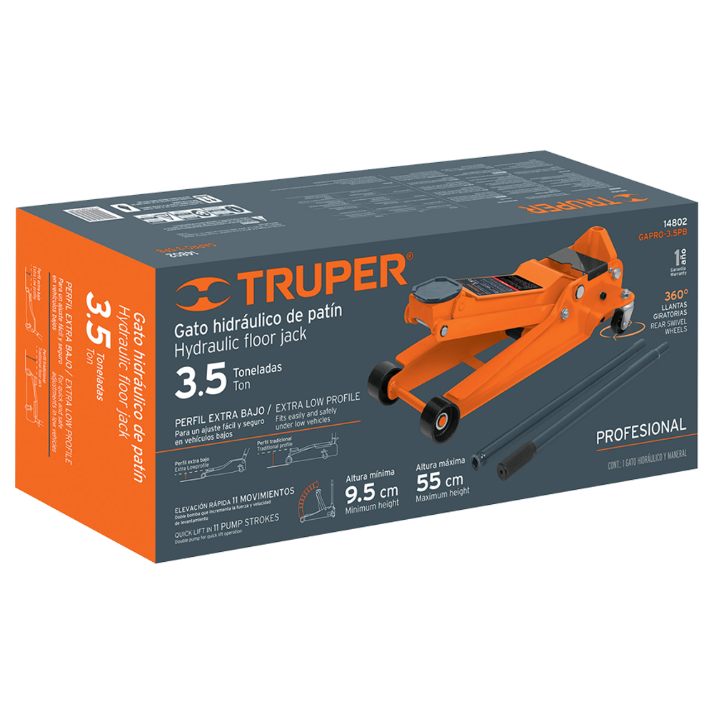 Gato hidráulico Truper 3.5 Ton Elevación Rápida - Imagen 4