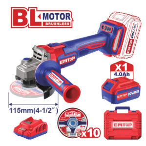 Pulidora Brushless Inalámbrica 4 1/2″+Batería 4 Ah+Cargador, Emtop