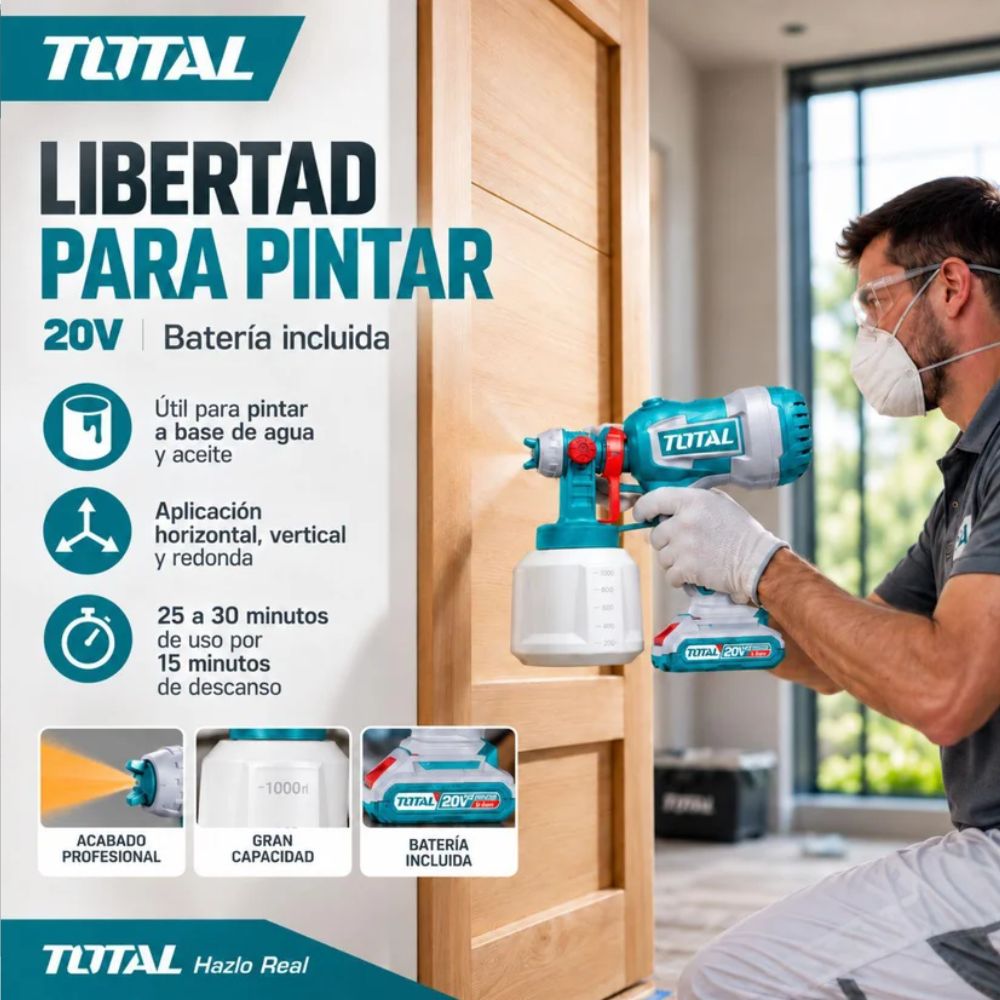 Pistola Para Pintar Industrial 20V+Batería+Cargador, Total - Imagen 3