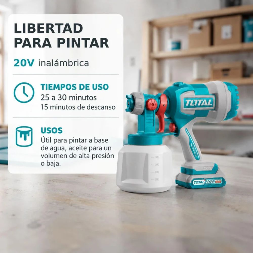 Pistola Para Pintar Industrial 20V+Batería+Cargador, Total - Imagen 4