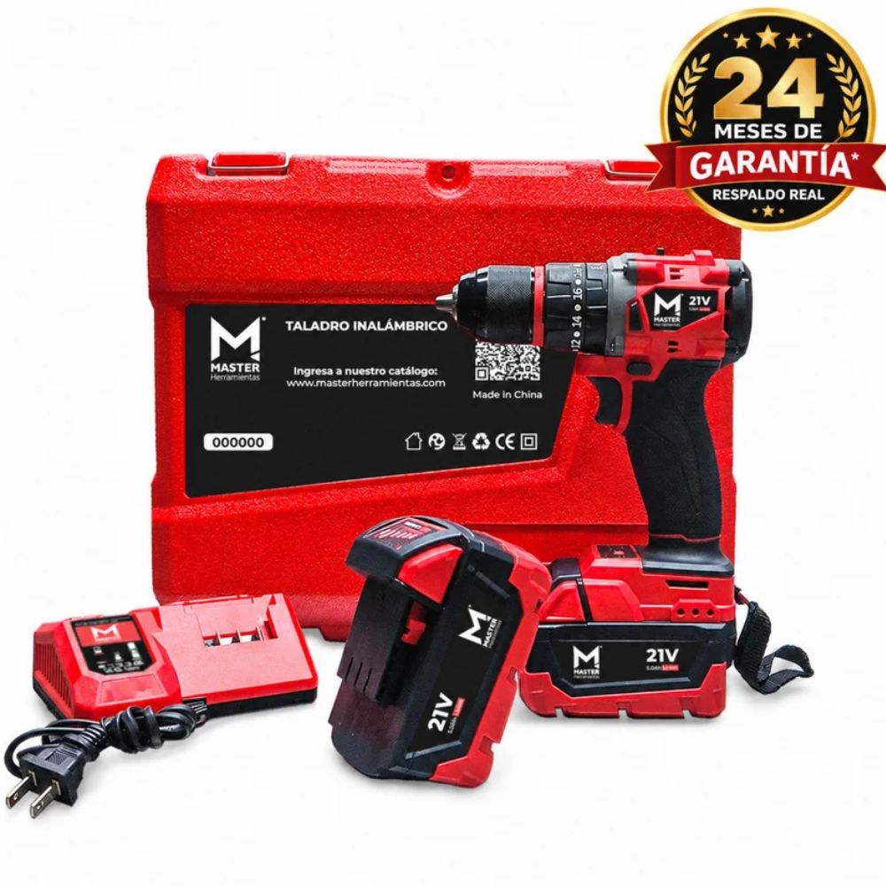 Taladro 1/2 Brushless Ator/Des/Per 21V+2 Baterias 4.0 Ah, Master Herramientas