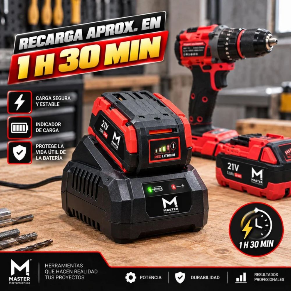Taladro 1/2 Brushless Ator/Des/Per 21V+2 Baterias 4.0 Ah, Master Herramientas - Imagen 12