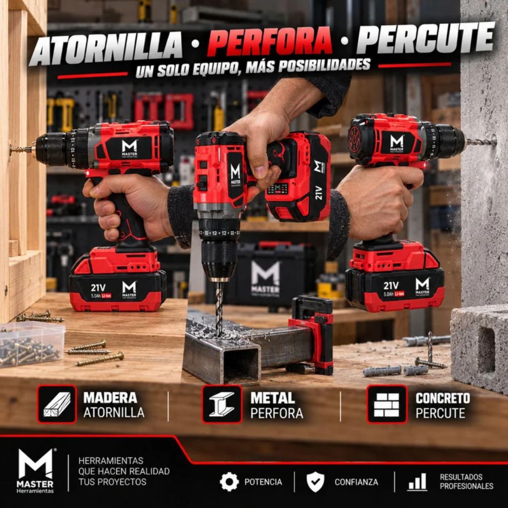 Taladro 1/2 Brushless Ator/Des/Per 21V+2 Baterias 4.0 Ah, Master Herramientas - Imagen 14