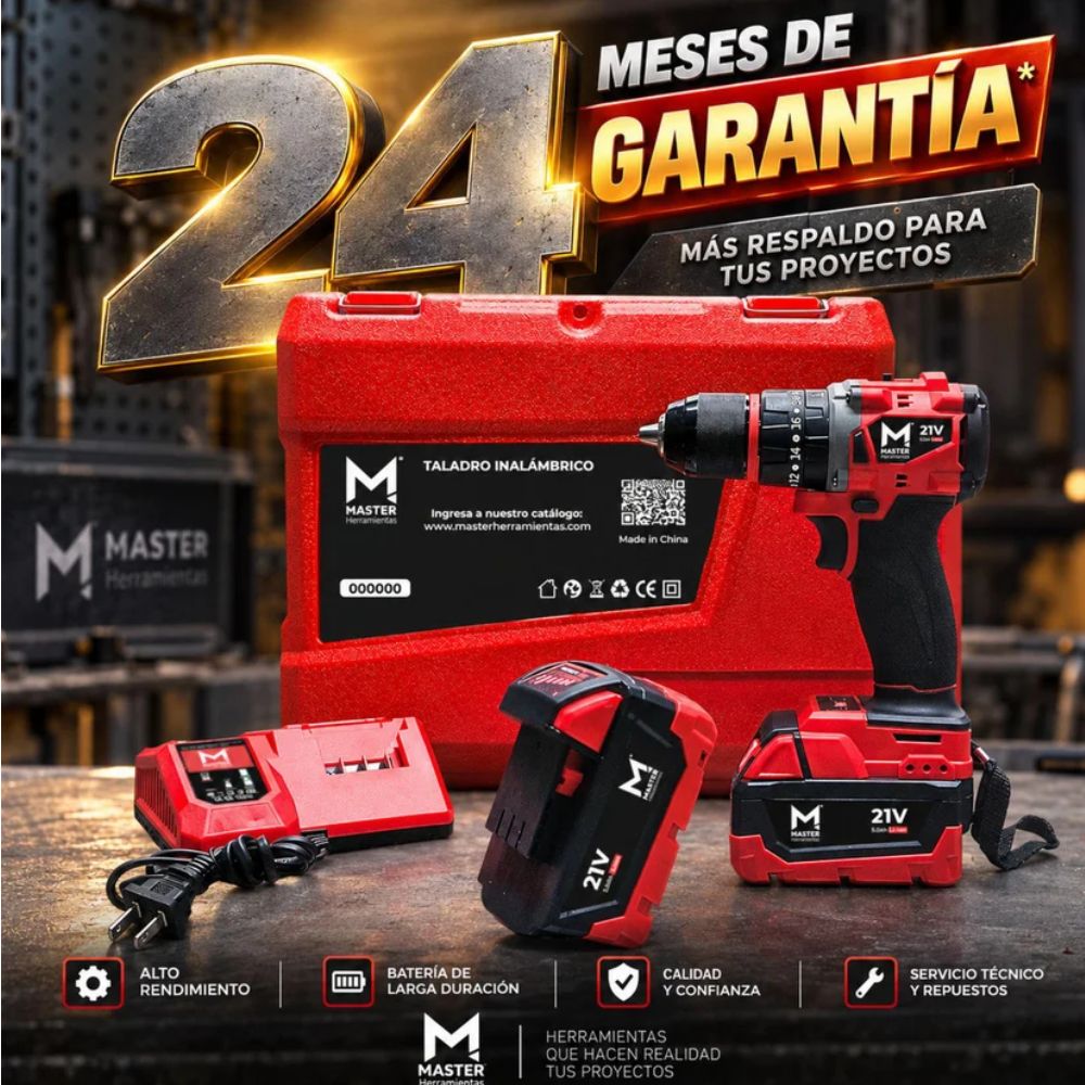 Taladro 1/2 Brushless Ator/Des/Per 21V+2 Baterias 4.0 Ah, Master Herramientas - Imagen 2