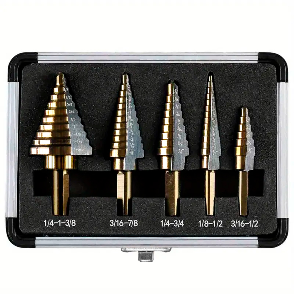 Juego De Brocas Escalonadas 5 Pcs HSS Titanio 5 Tamaños, Master Herramientas