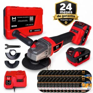 Pulidora Brushless Inalámbrica 4 1/2″+ 20 Discos de Corte + 2 Baterías 4 Ah+ Cargador, Master Herramientas