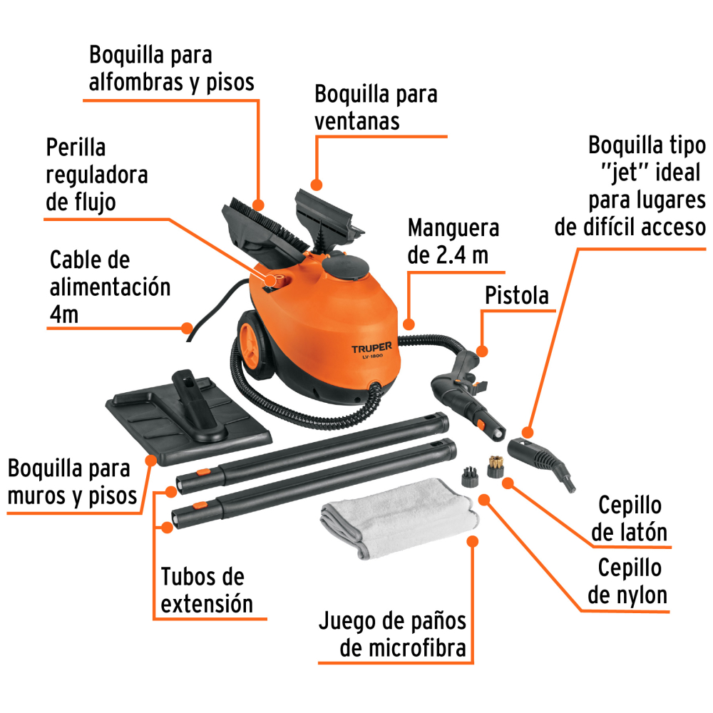 Limpiador De Vapor Multiuso 1800W Truper - Imagen 3