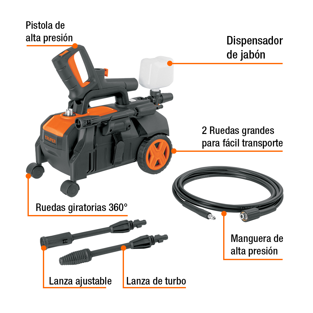 Hidrolavadora eléctrica horizontal 1500 psi, Truper - Imagen 4