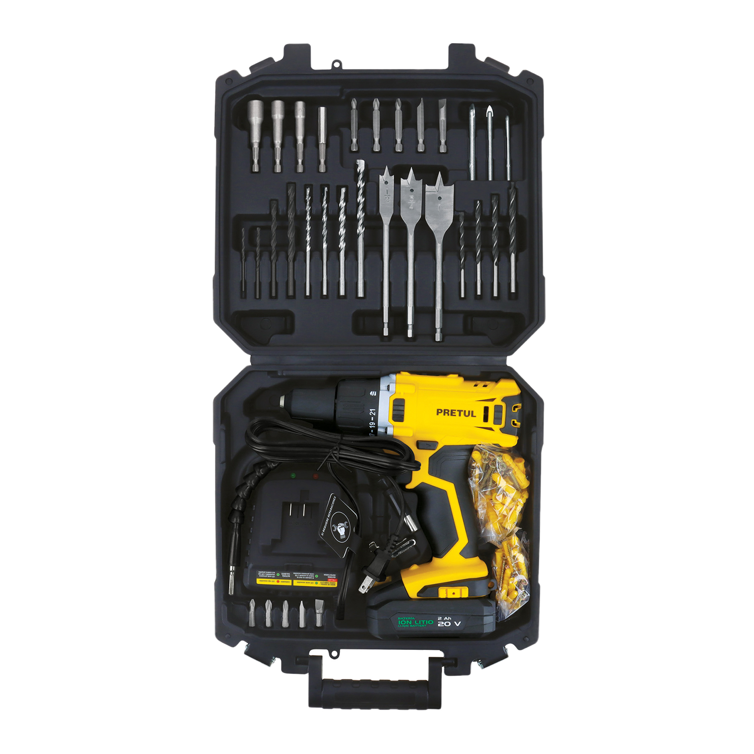 Set Taladro Inalambrico 20V + Batería + Cargador + 32 accesorios, Pretul - Imagen 2