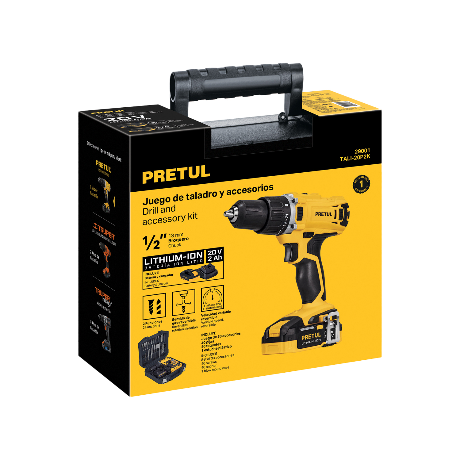 Set Taladro Inalambrico 20V + Batería + Cargador + 32 accesorios, Pretul - Imagen 5